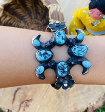 Load image into Gallery viewer, Navajo Sterling Cuff &amp; Kingman Turquoise Flower Cuff Bracelet By Chimney Butte