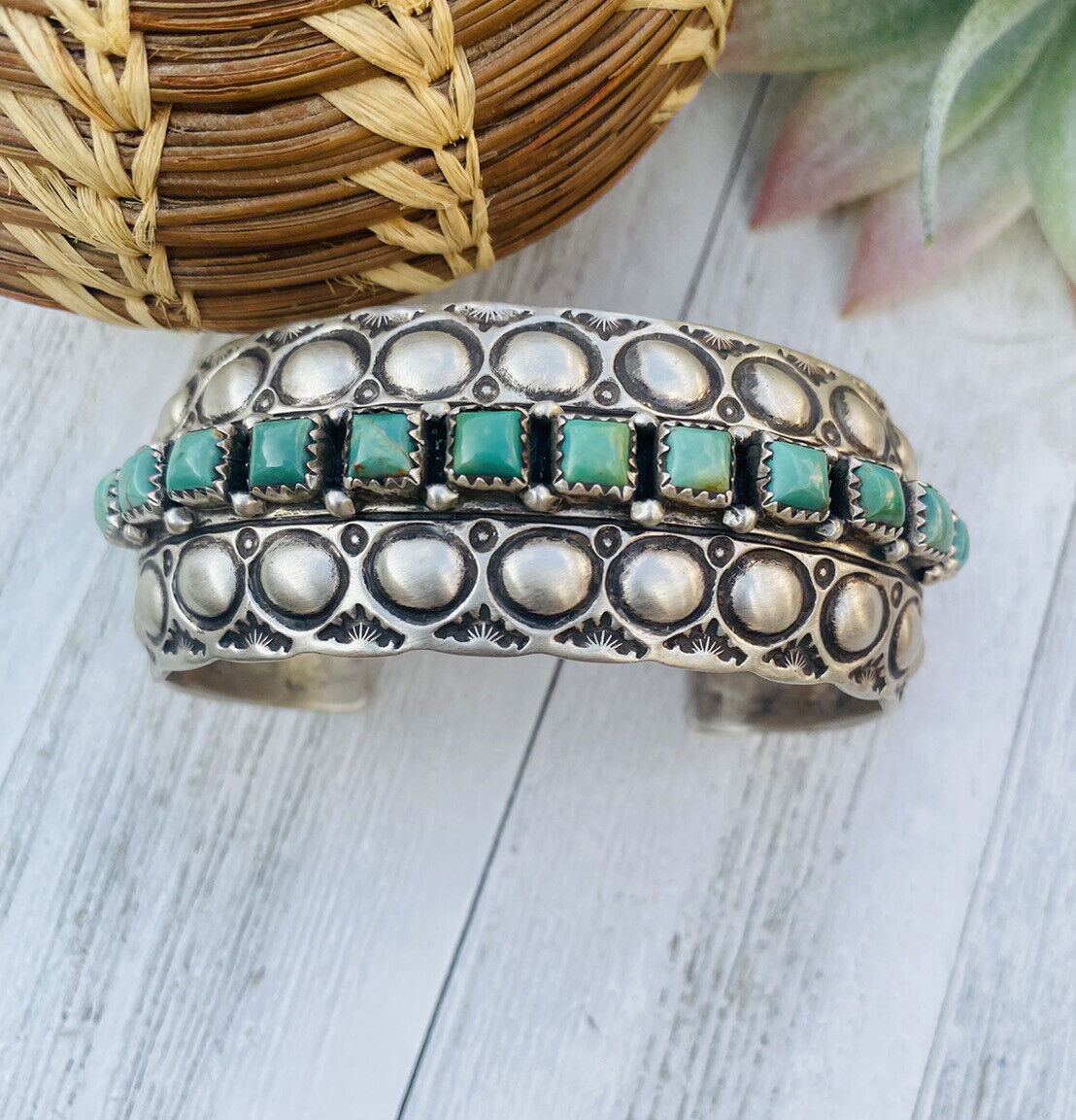 Navajo Royston Turquoise & Sterling Silver Cuff Bracelet Signed