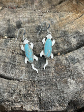 Load image into Gallery viewer, Navajo Sterling Silver Turquoise Stone Gecko Dangle Earrings Signed