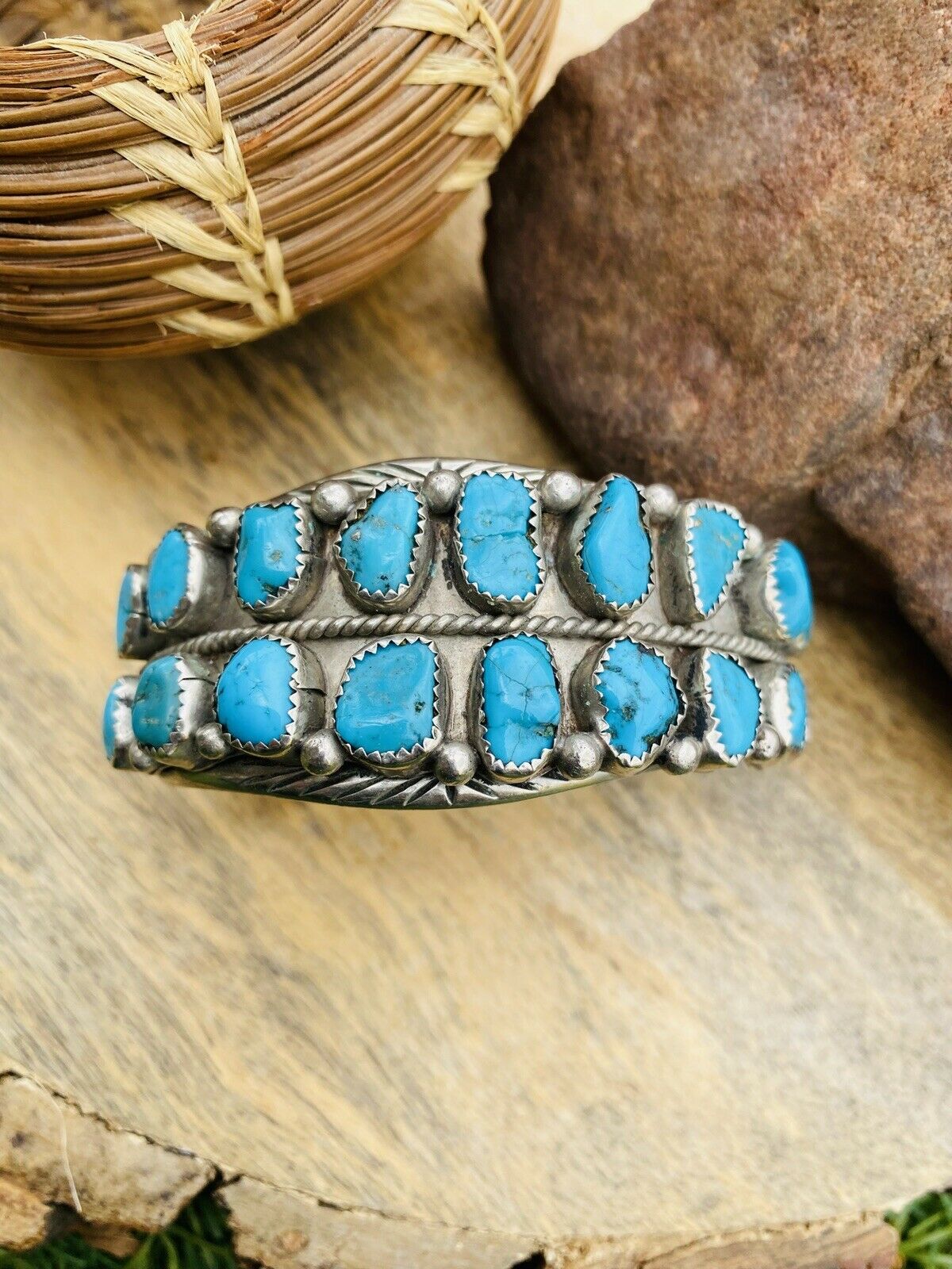 Navajo Vintage Turquoise & Sterling Silver Cuff Bracelet