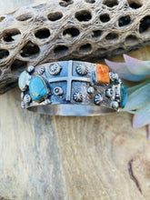 Load image into Gallery viewer, Navajo Multi Stone &amp; Sterling Silver Bangle Bracelet Signed
