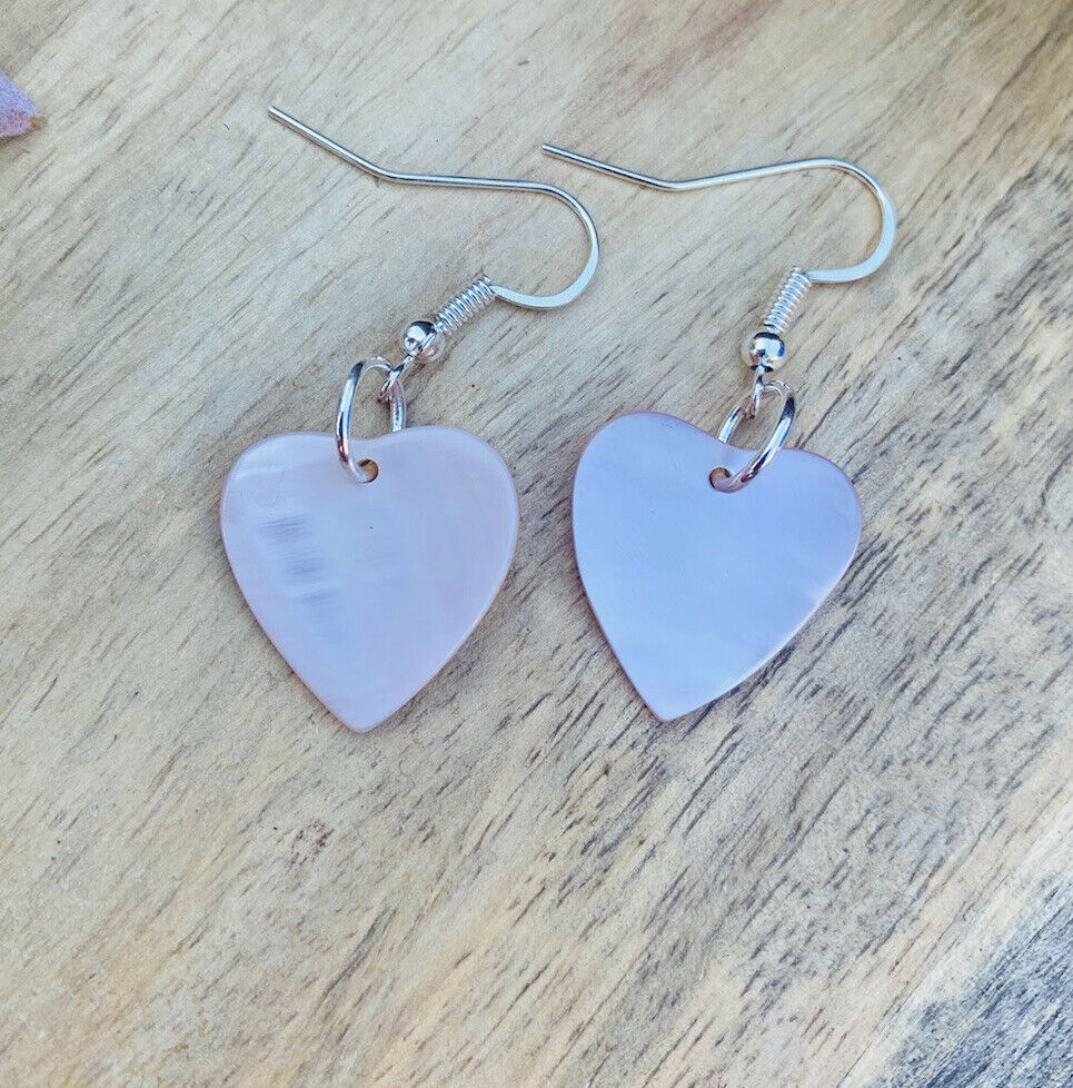 Navajo Mother Of Pearl & Sterling Silver Heart Dangle Earrings