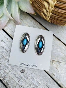 Navajo Turquoise & Sterling Silver Shadow Box Post Earrings