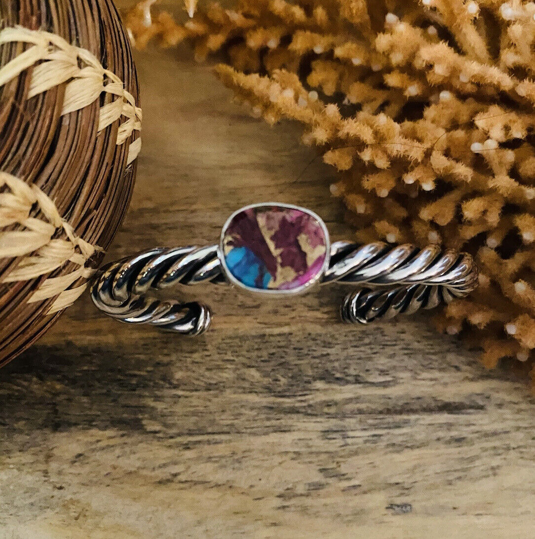 Navajo Pink Dream Mohave & Sterling Silver Cuff Bracelet