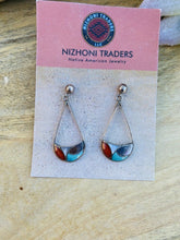 Load image into Gallery viewer, Vintage Zuni Multi Stone &amp; Sterling Silver Inlay Dangle Earrings