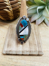 Load image into Gallery viewer, Navajo Sterling Silver And Multi Stone Inlay Ring Size 10