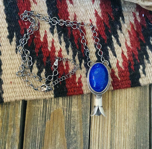 Navajo Sterling Silver & Lapis Blossom Necklace Signed