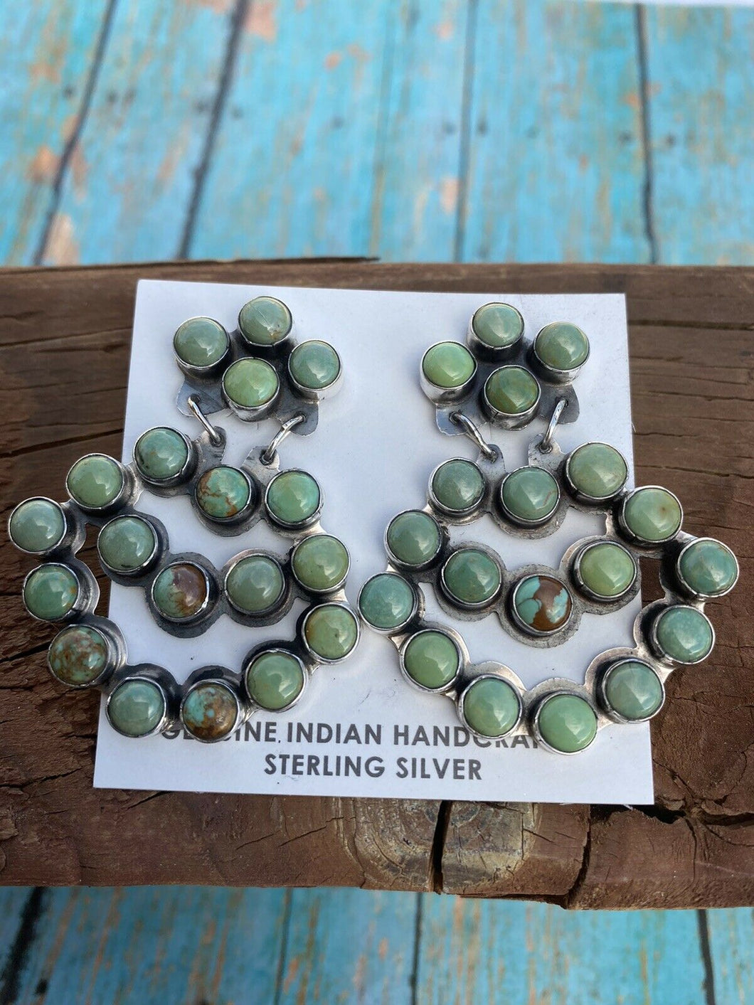 Navajo Sterling Silver & Royston Turquoise Chandelier Dangle Earrings