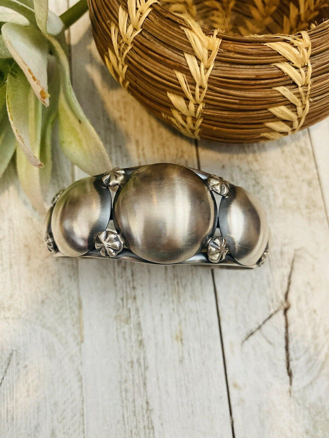 Navajo Sterling Silver Concho Cuff Bracelet By Emer Thompson