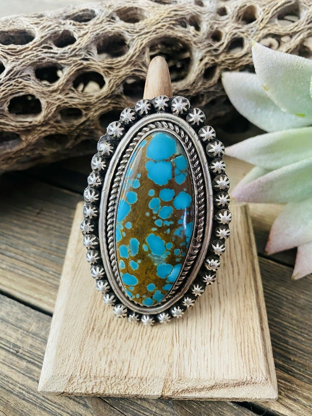 Navajo Number 8 Turquoise & Sterling Silver Ring Size 6 Signed