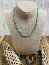 Load image into Gallery viewer, Navajo Turquoise &amp; Sterling Silver Beaded Necklace 18 inches
