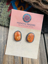 Load image into Gallery viewer, Navajo Orange Spiny &amp; Sterling Silver Stud Earrings Signed
