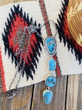 Load image into Gallery viewer, Navajo Sterling Silver &amp; Kingman Turquoise Lariat Necklace