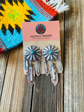 Load image into Gallery viewer, Navajo Sterling Silver &amp; Turquoise Concho Feather Dangle Earrings