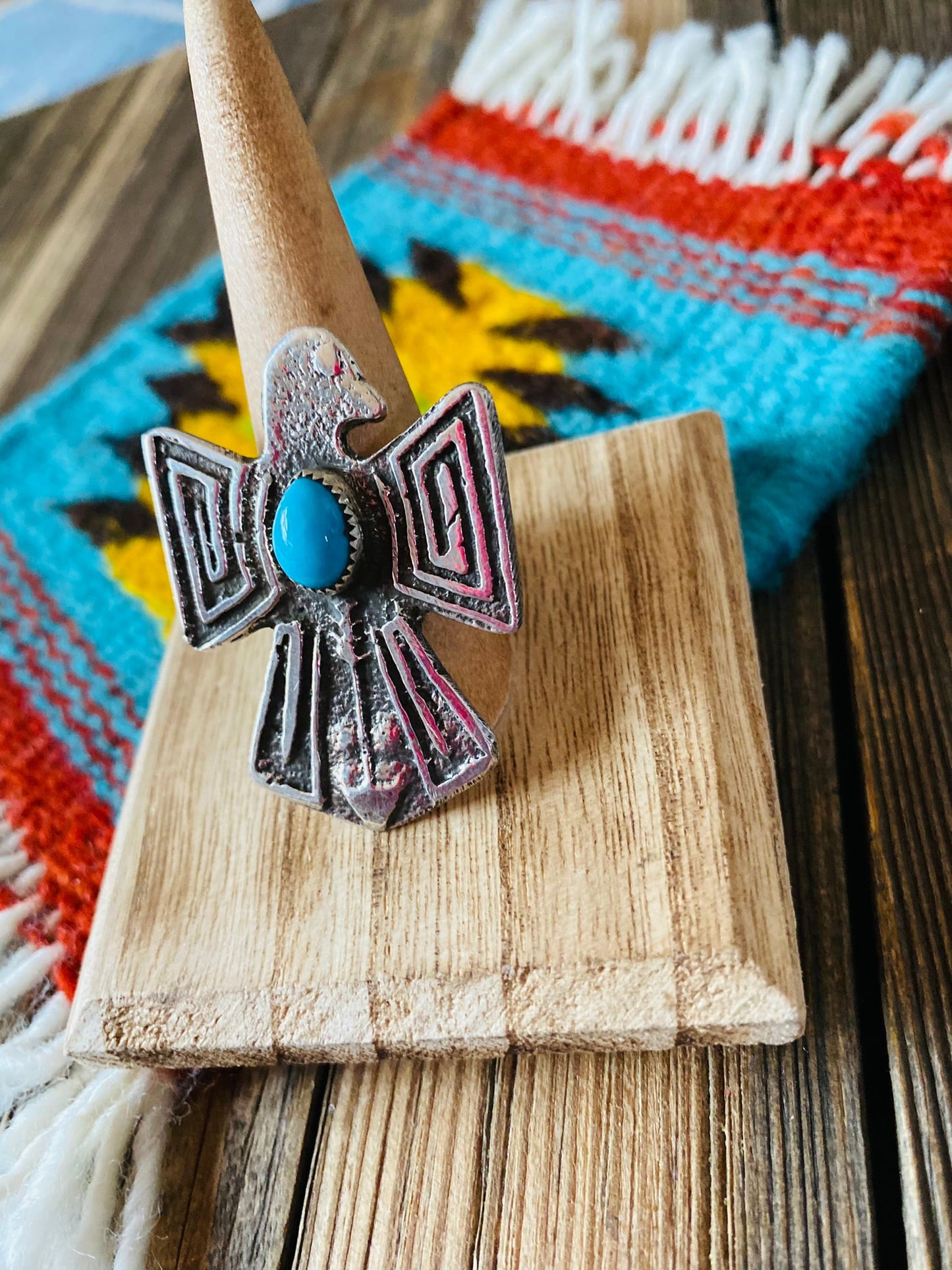 Navajo Sterling Silver & Turquoise Thunderbird Ring