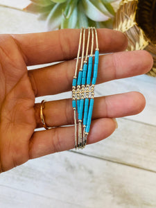 Navajo Turquoise & Sterling Liquid Silver Beaded Bracelet