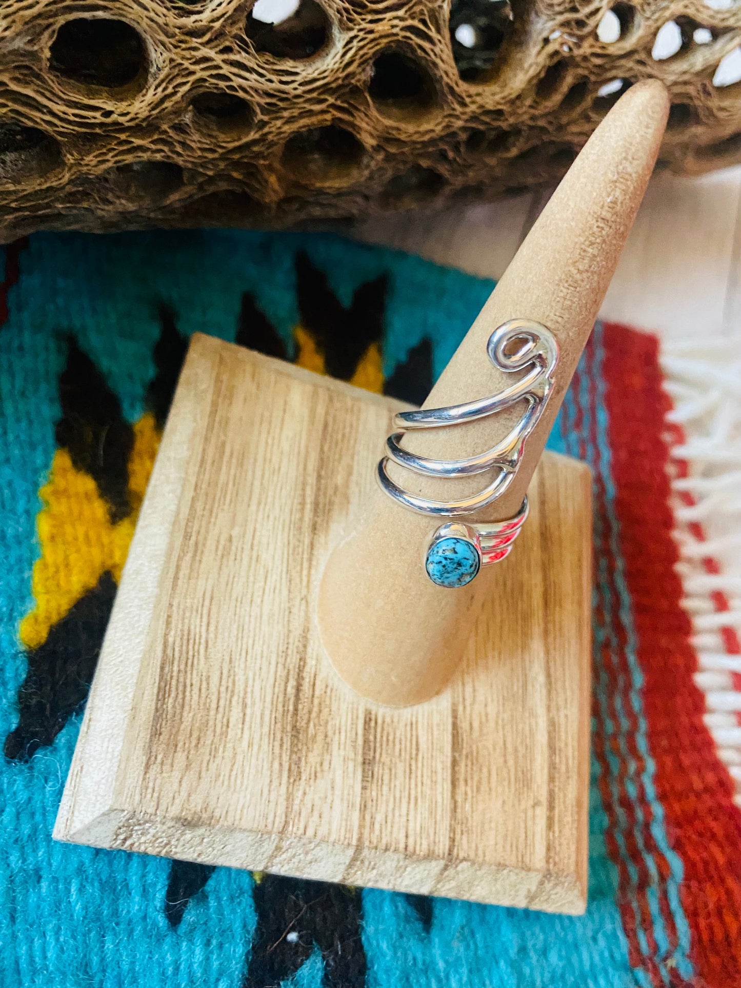 Navajo Kingman Turquoise & Sterling Silver Adjustable Ring