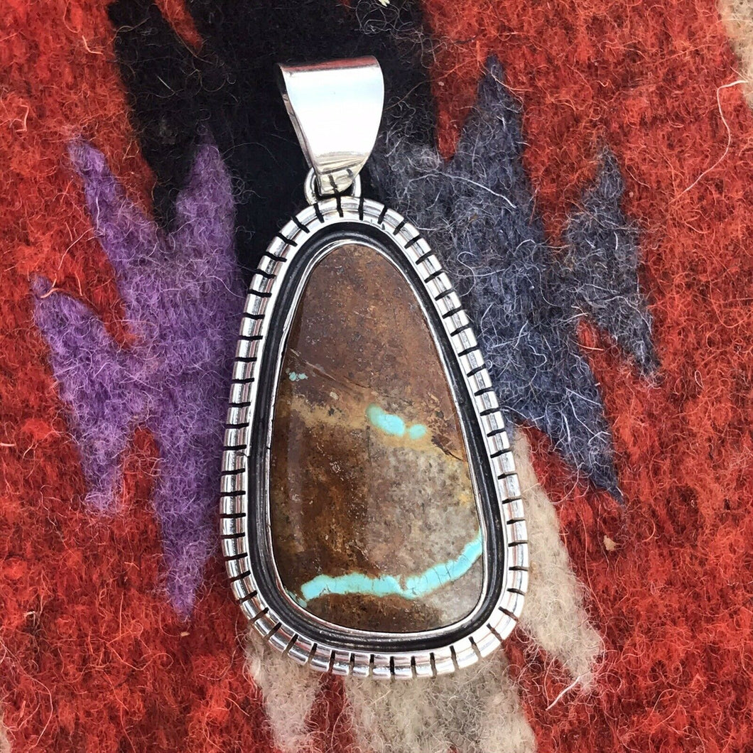 Navajo Ribbon Turquoise & Sterling Silver Pendant Signed E. Spencer