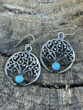 Load image into Gallery viewer, Navajo Sterling Silver Turquoise Tree Of Life Dangle Earrings