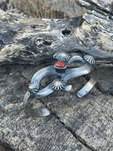 Load image into Gallery viewer, Navajo Natural Red Coral Sterling Silver Cuff By Artist Chimney Butte