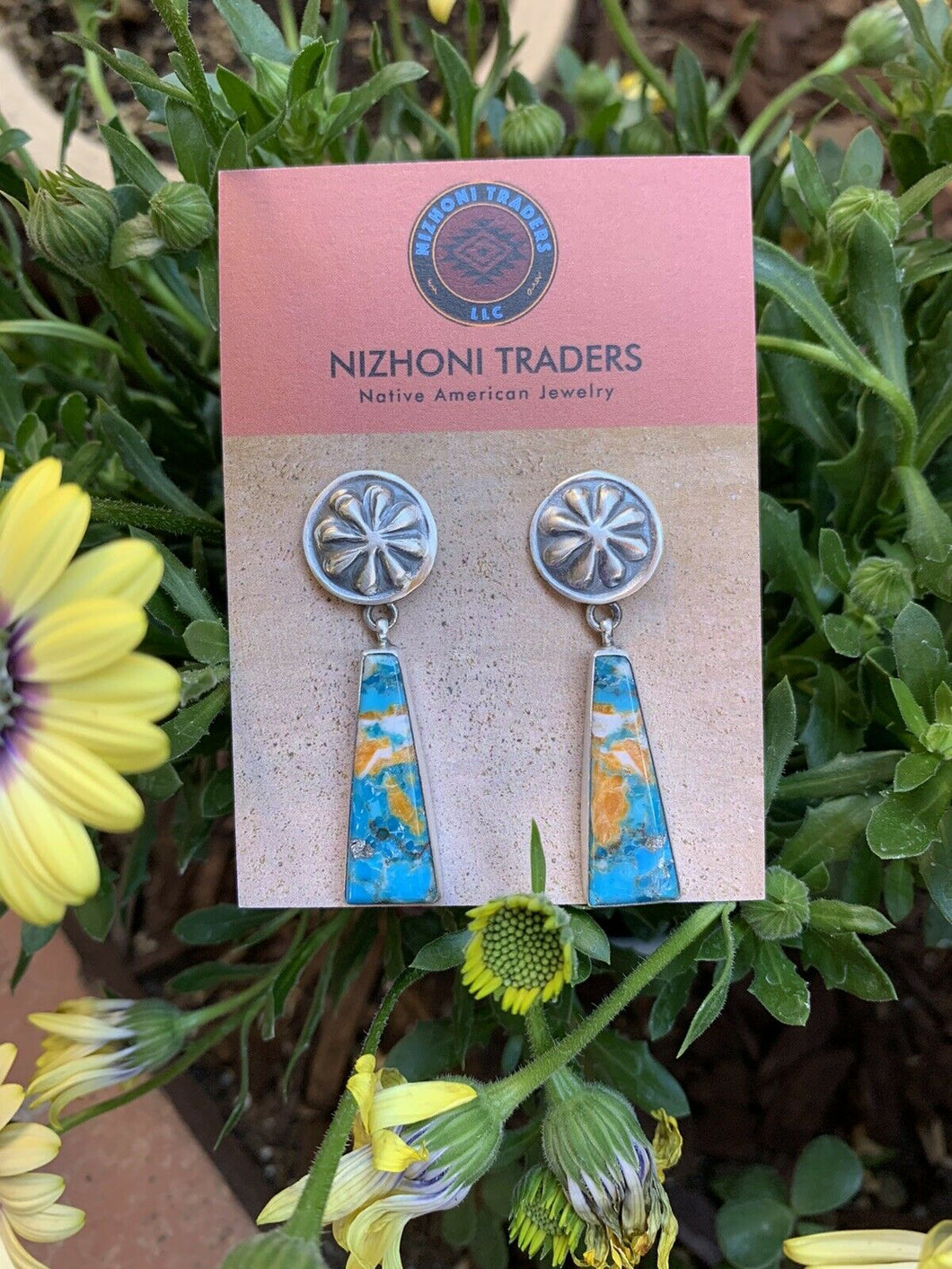 Navajo Creamsicle Spice Hand stamped Dangle Earrings