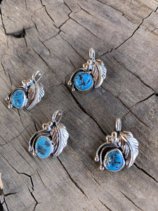 Navajo Kingman Turquoise & Sterling Silver Feather Pendant