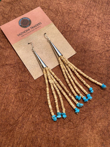 Heishi Beads And Turquoise Dangle Earrings