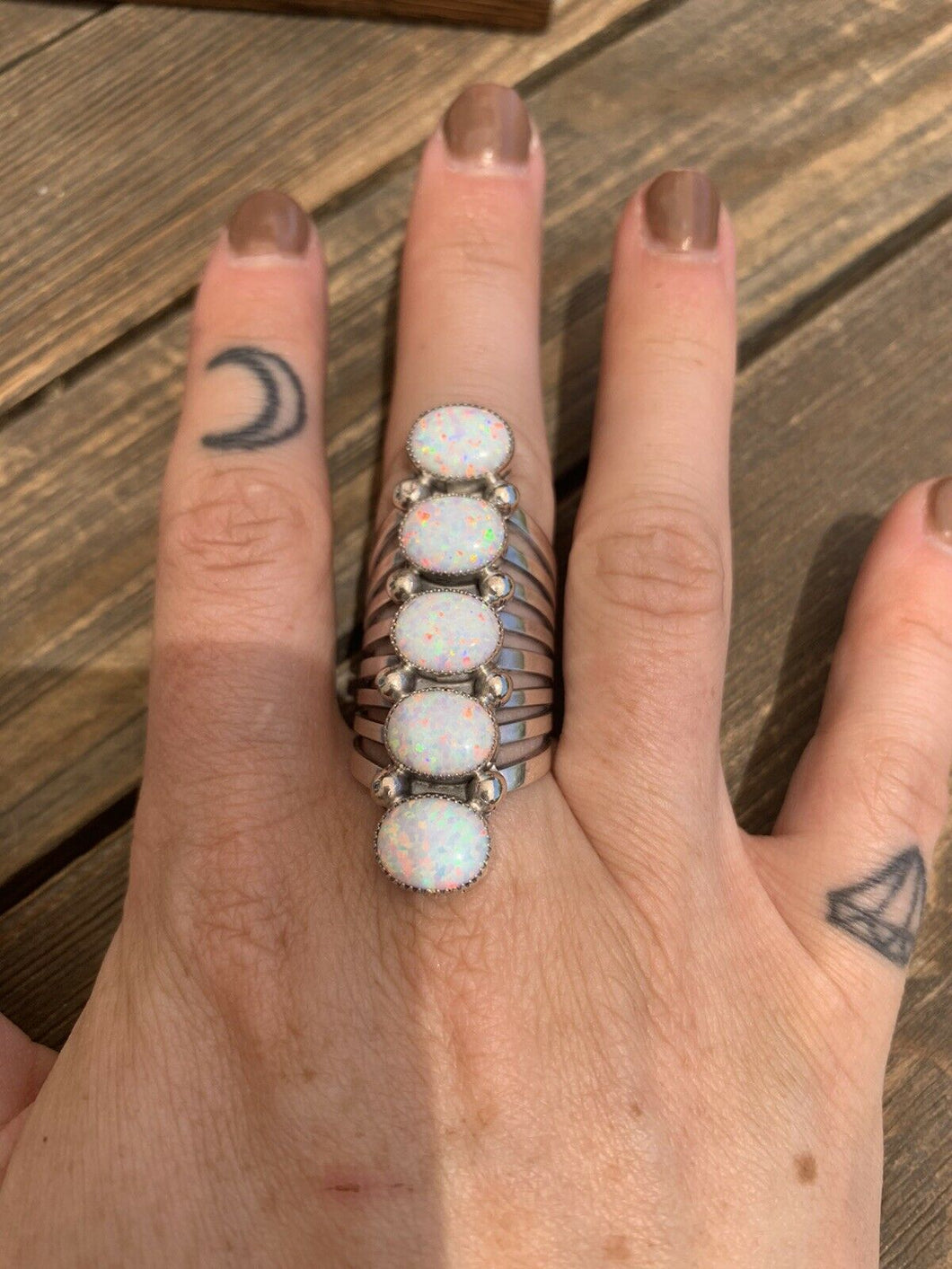 Navajo White Opal & Sterling Silver Climber Ring