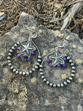 Load image into Gallery viewer, Navajo Sterling Silver Bead Purple Spiny Texas Hoop Earrings