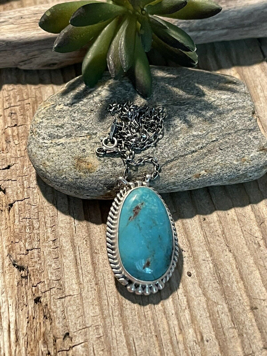 Navajo Sterling Silver And Turquoise Stone Southwest Necklace Signed