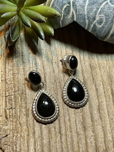Load image into Gallery viewer, Beautiful Navajo Sterling Silver Black Onyx Teardrop Post Dangle Earrings