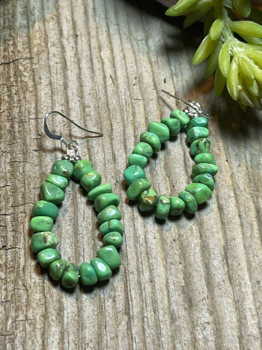 Navajo Dyed Kingman Turquoise Sterling Silver Beaded Dangle Earrings