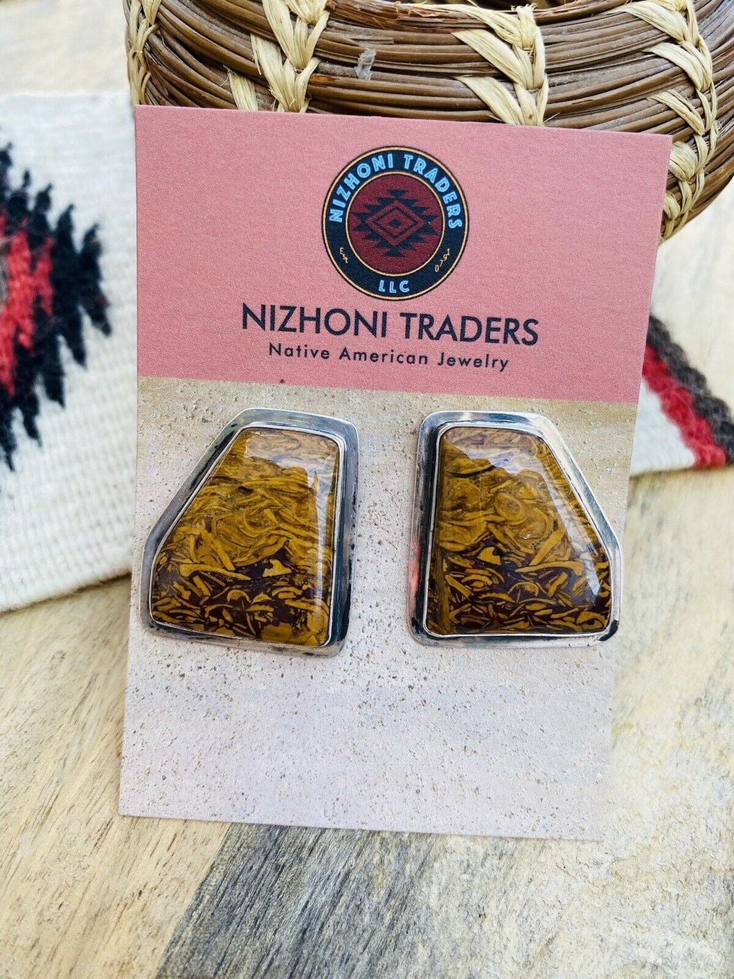 Beautiful Navajo Jasper & Sterling Silver Post Earrings