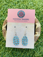 Load image into Gallery viewer, Zuni Sterling Silver &amp; Turquoise Petit Point Cluster Dangle Earrings