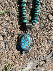 Navajo Number 8 Turquoise & Sterling Silver Elegant Pendant Signed