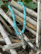 Load image into Gallery viewer, Navajo Natural Turquoise &amp; Sterling Silver Tufa Cast Arrow Necklace