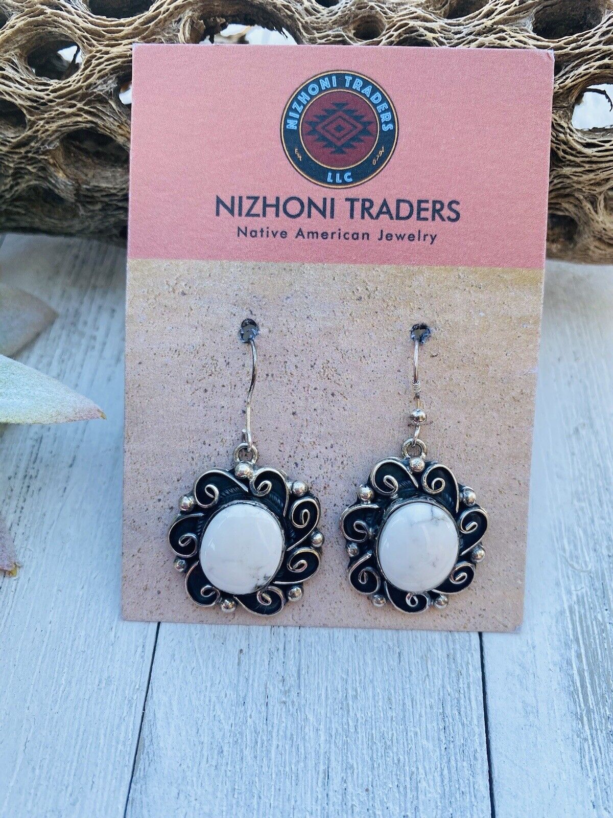 Navajo Sterling Silver And White Buffalo Dangle Earrings