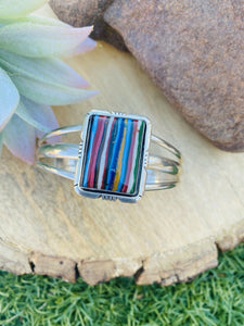 Navajo Sterling Silver & Rainbow  Rectangle Cuff Bracelet