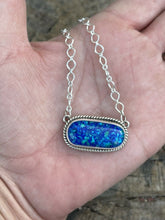 Load image into Gallery viewer, Navajo Sterling Silver &amp; Iridescent Blue  Oval Opal  Sleek Pendant Necklace