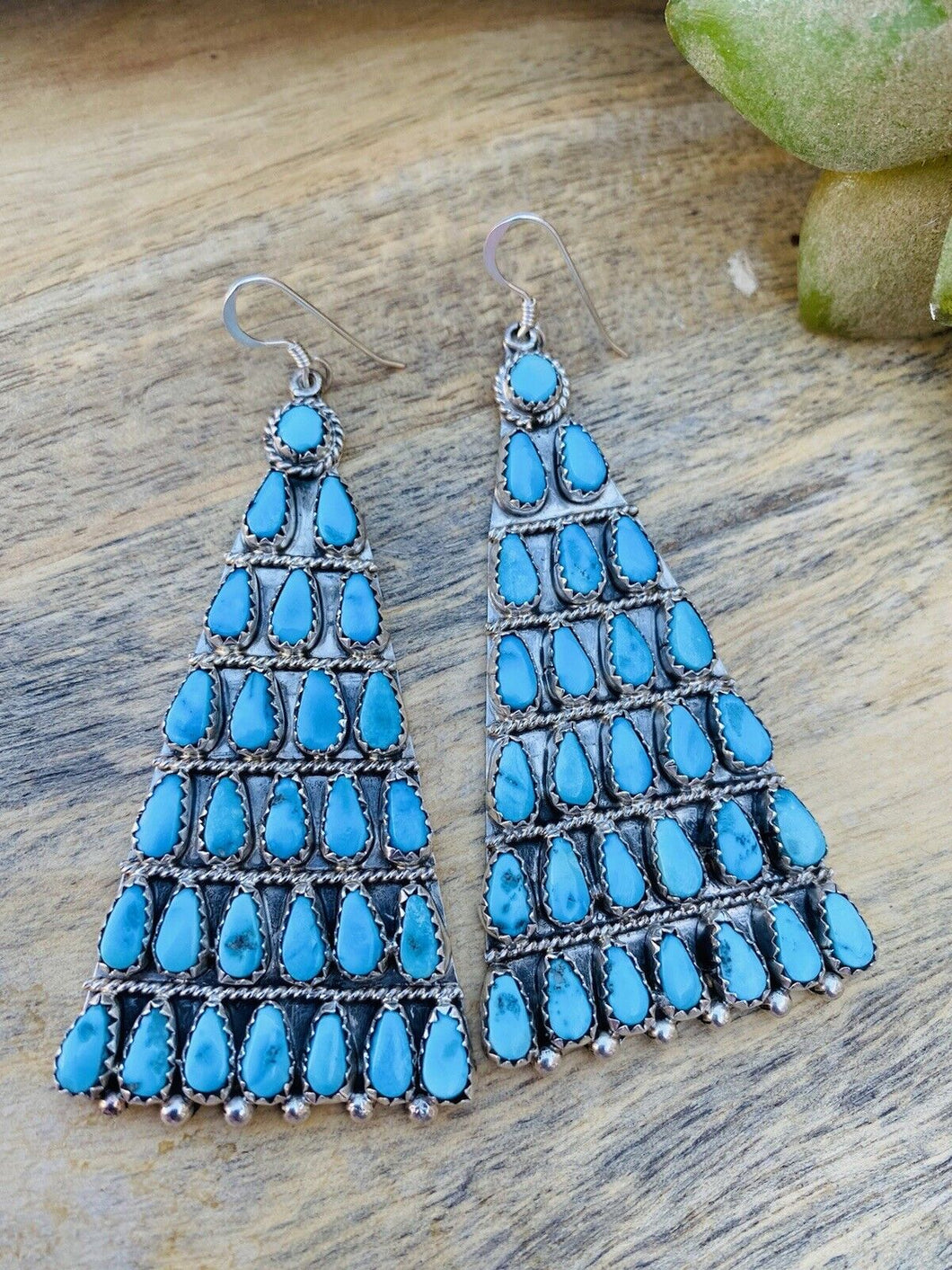Zuni Sterling Silver And Sleeping Beauty Turquoise Dangle Earrings Signed
