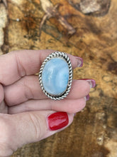 Load image into Gallery viewer, Navajo Larimar Sterling Silver Southwest Rope Style Ring Size 8.5
