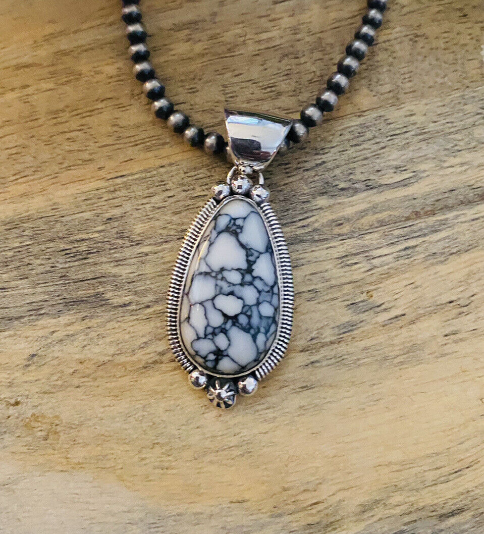 Navajo Sterling Silver & White Gibbsite Pendant