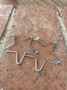 Gorgeous Turquoise & Sterling Silver Star Hoop Earrings