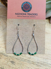 Load image into Gallery viewer, Navajo Sterling Liquid Silver &amp; Malachite Beaded Dangle Earrings