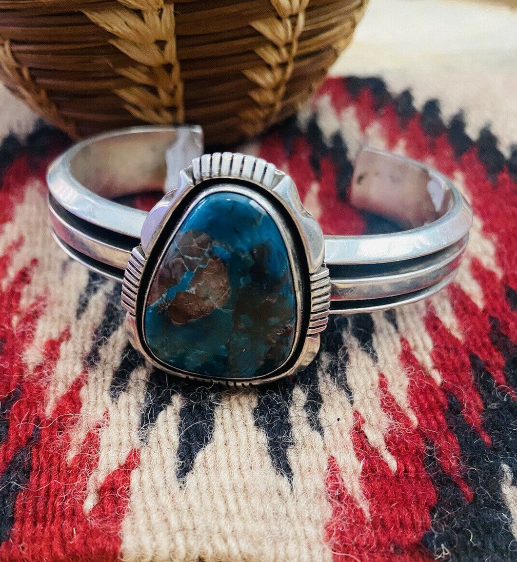 Vintage Navajo Royston Turquoise & Sterling Silver Cuff Bracelet Signed