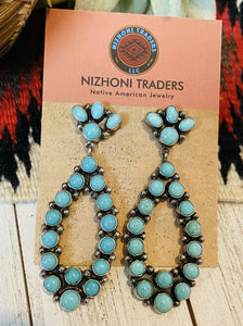 Navajo Carico Lake Turquoise & Sterling Silver Cluster Dangle Earrings Signed