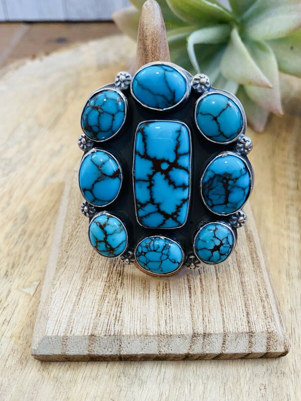 Navajo Kingman Turquoise & Sterling Silver Adjustable Ring Signed