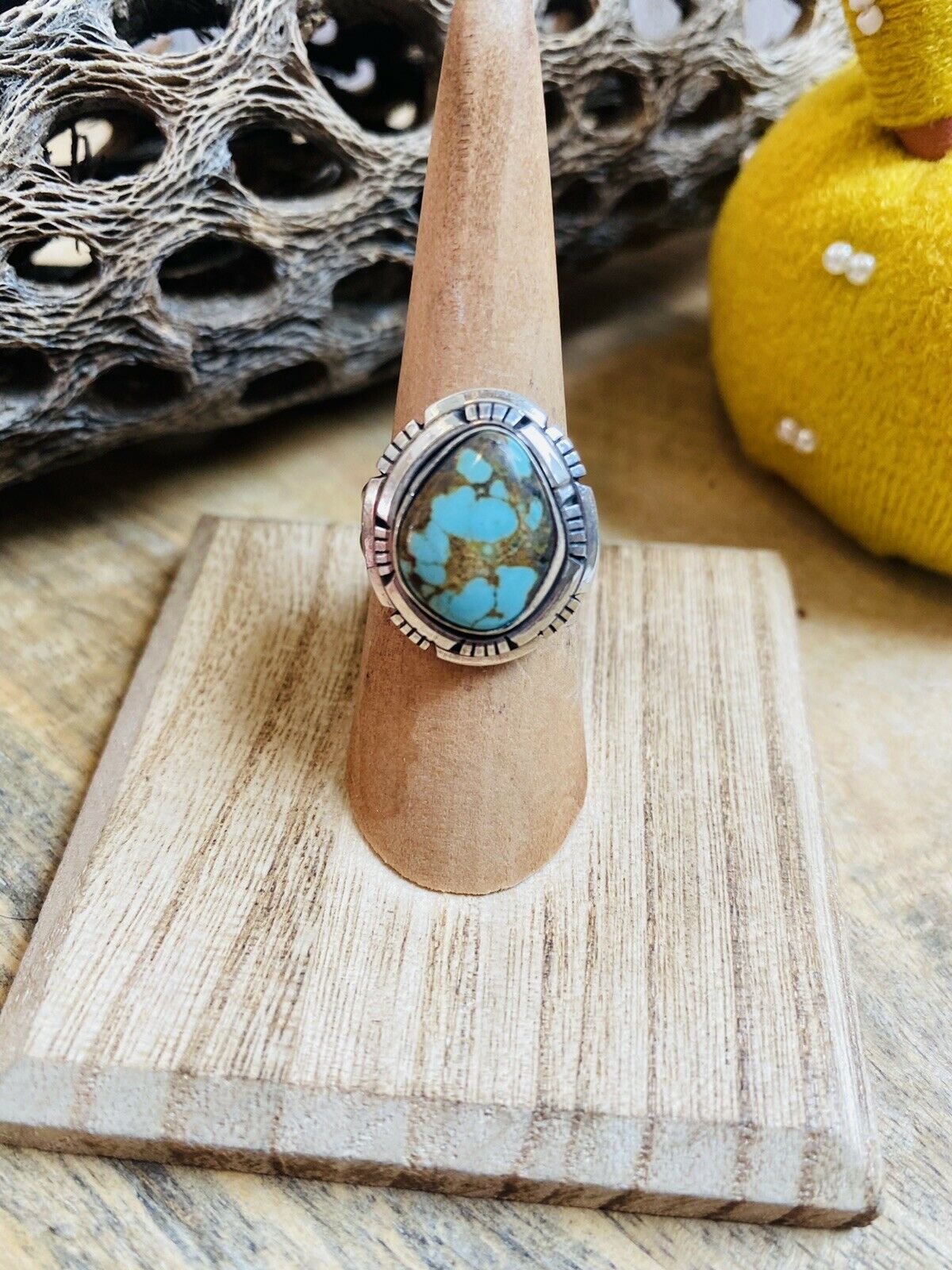 Navajo Kingman Turquoise & Sterling Silver Ring Size 7 Signed