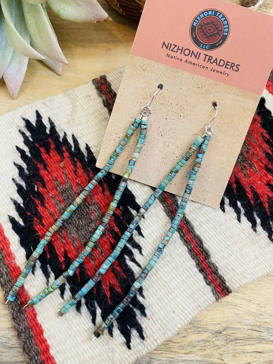 Navajo Turquoise Beaded Dangle Earrings 4.75”