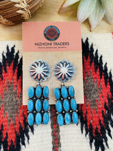 Load image into Gallery viewer, Navajo Turquoise &amp; Sterling Silver Cluster Dangle Earrings Signed